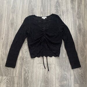 Newbury Kustom - Black Long Sleeve Crochet Top - Size S